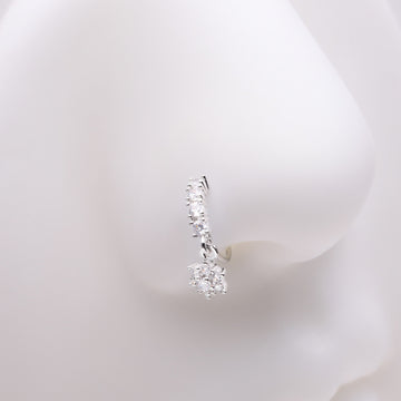 Detail View 1 of Spring Flower Sparkle Dangle Multi-Gem Lined Bendable Hoop Ring-Clear Gem